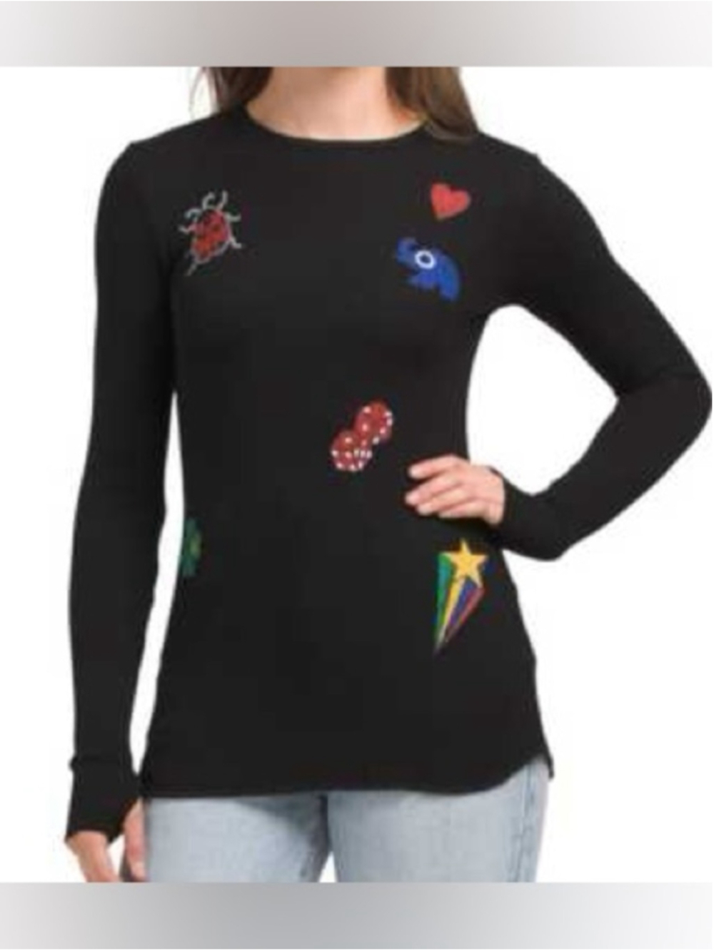 Lauren Moshi lucky elements thermal crewneck Sweater y2k sz sm